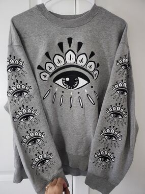 Kenzo Gray Crewneck Sweatshirt with Black & White Eye Motif